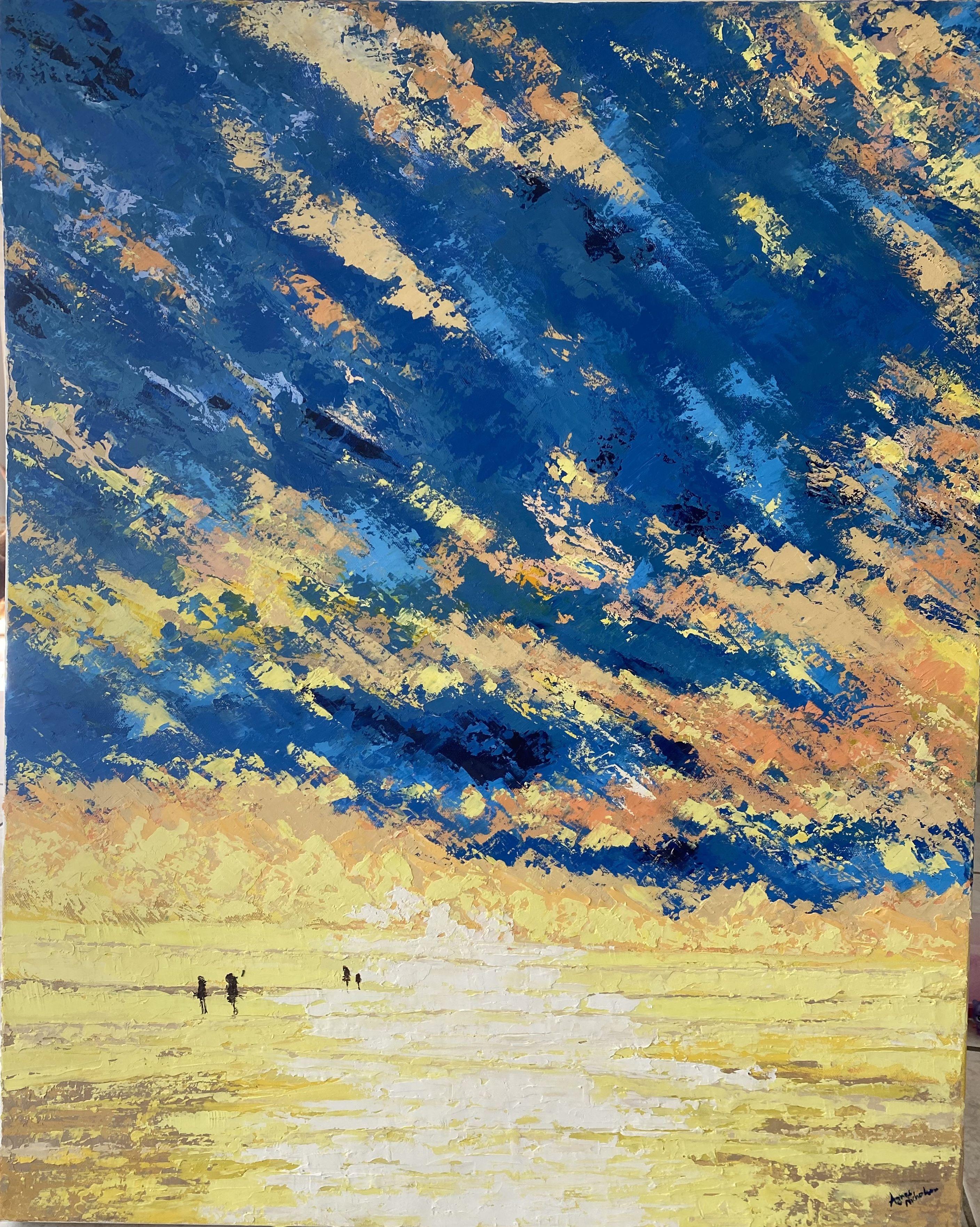 Landscape Painting Agnes  Nicholson - Coucher de soleil sur la plage, peinture, huile sur toile