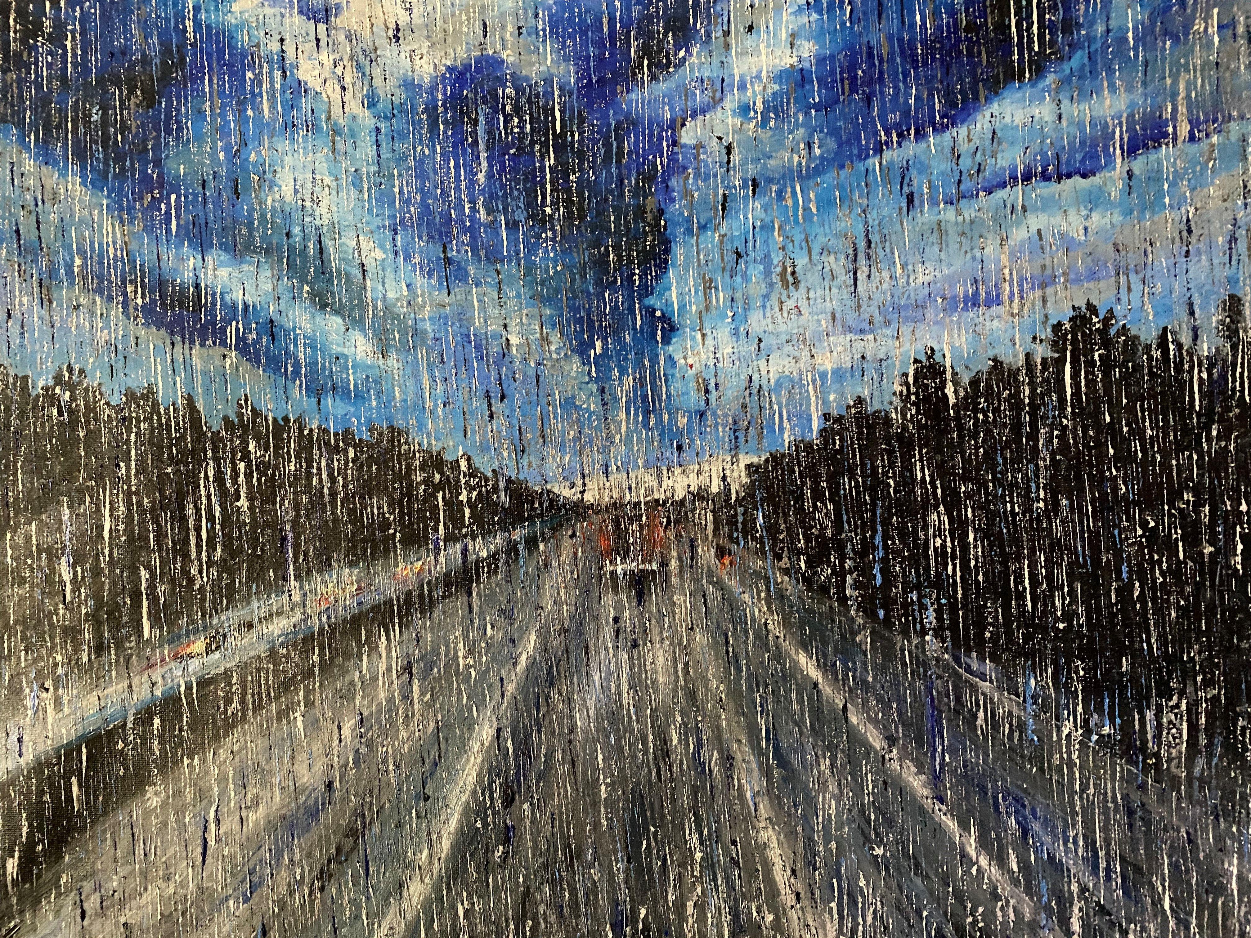 Rainy drive, Gemälde, Öl auf Leinwand