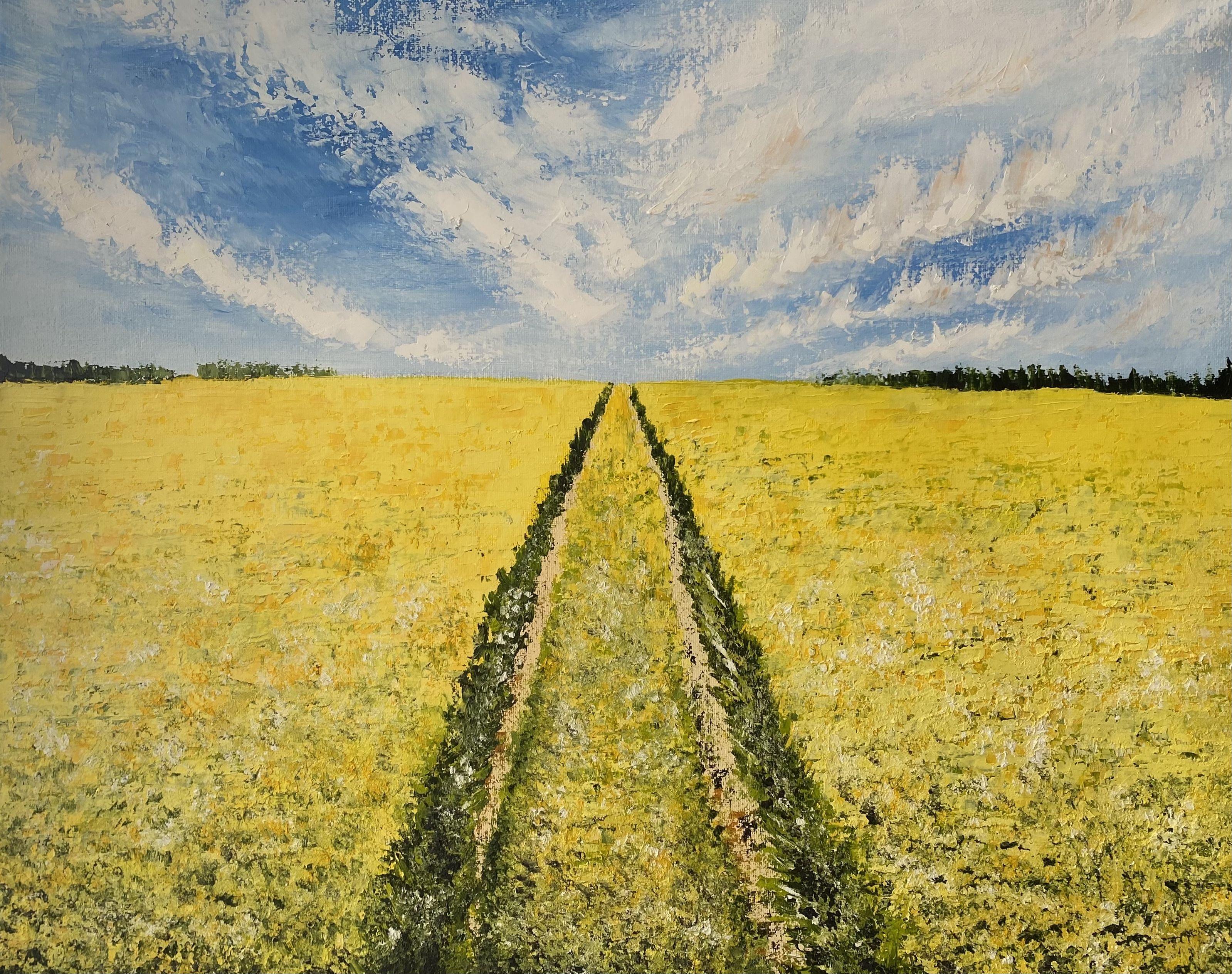 Landscape Painting Agnes Nicholson - Champ jaune, Peinture, Huile sur toile