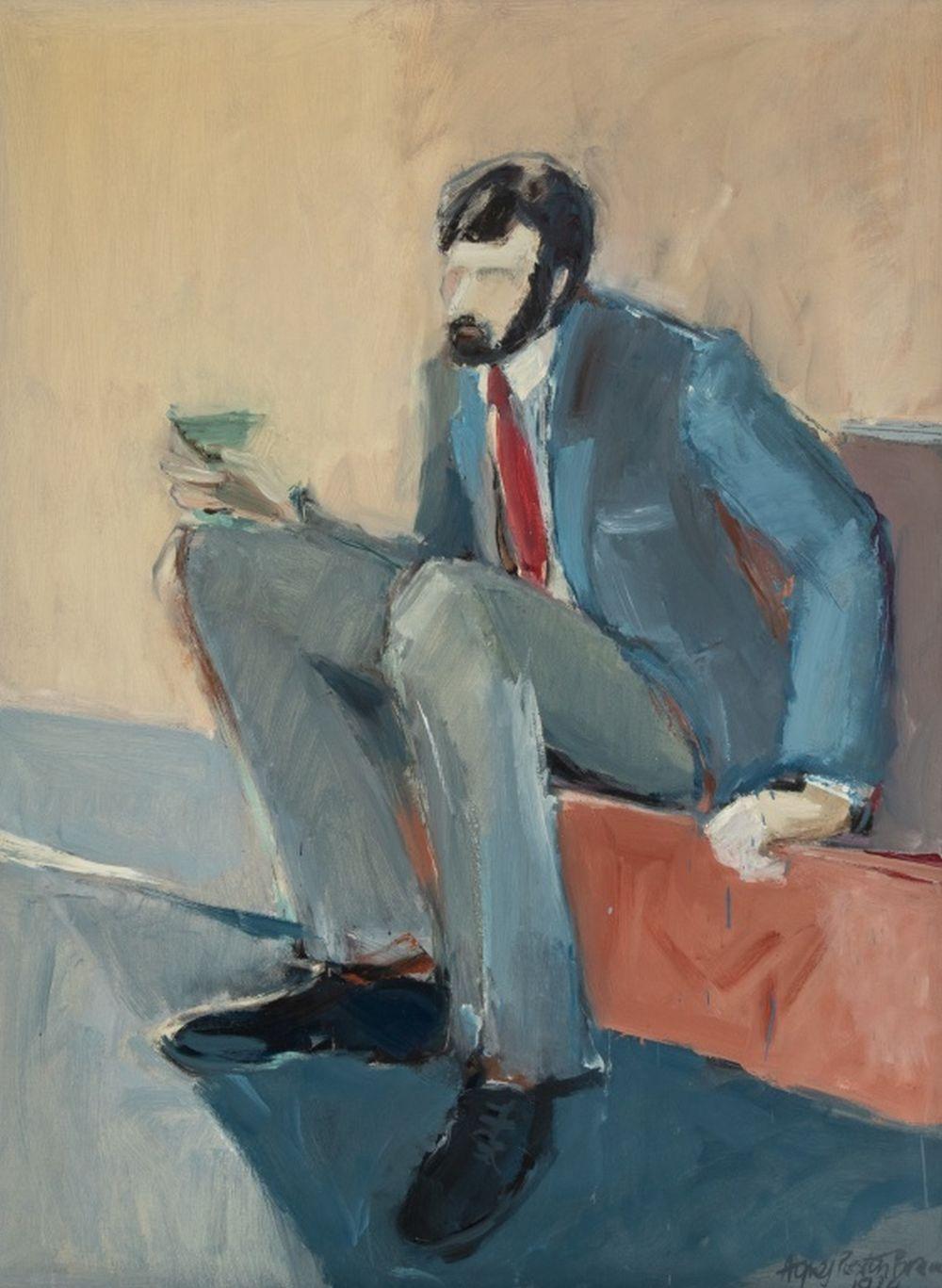 Porträt eines bärtigen Mannes, der einen Martini hält – Painting von Agnes Preston-Brame