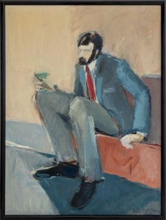 Portrait d'un homme barbu tenant un martini