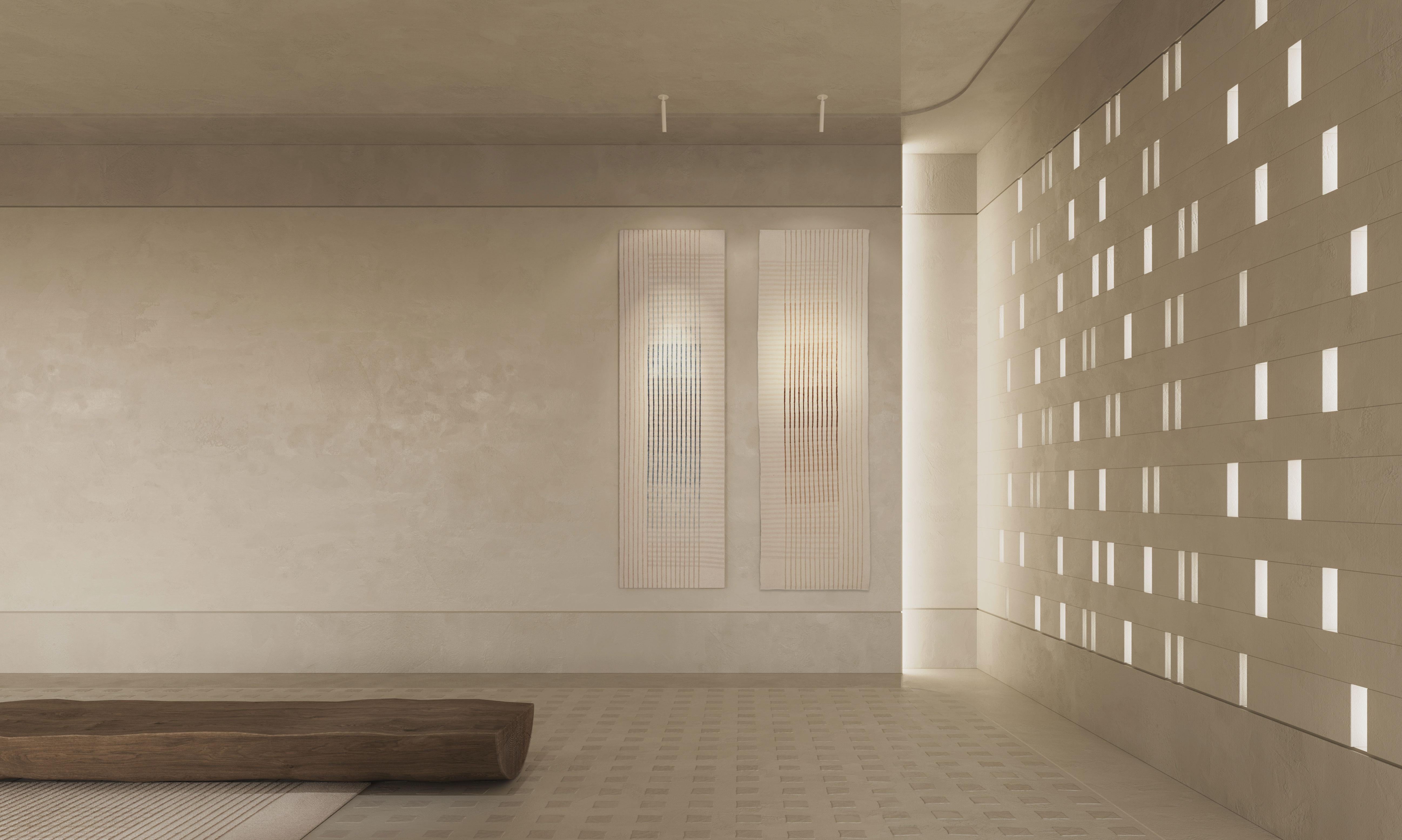 AGNES, simple and minimal contemporary handwoven area rug collection is inspired by Agnes Martin's delicate lines and the Japanese philosophy of Ma. The collection conveys a sense of simplicity and elegance. Its minimal design invites contemplation