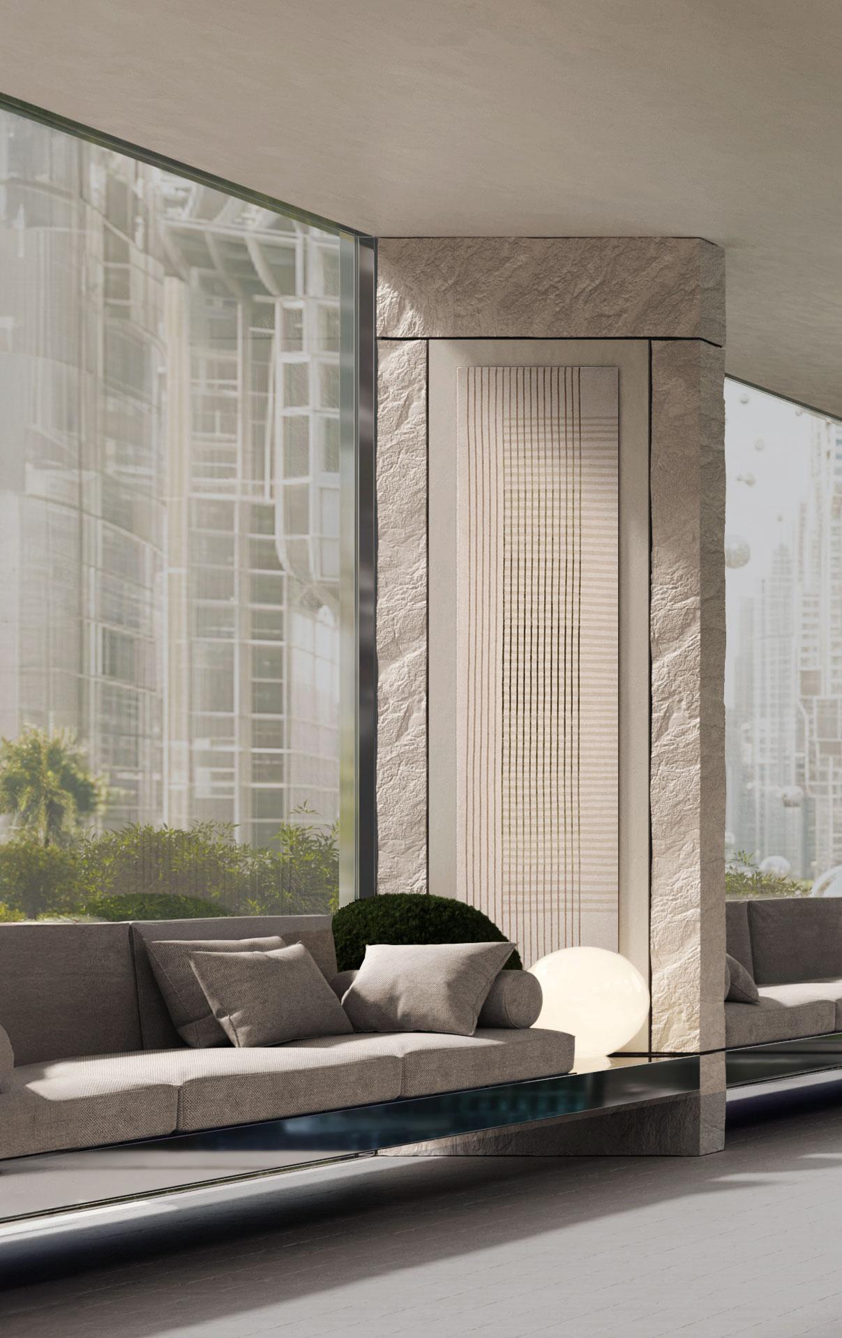 AGNES, simple and minimal contemporary handwoven area rug collection is inspired by Agnes Martin's delicate lines and the Japanese philosophy of Ma. The collection conveys a sense of simplicity and elegance. Its minimal design invites contemplation