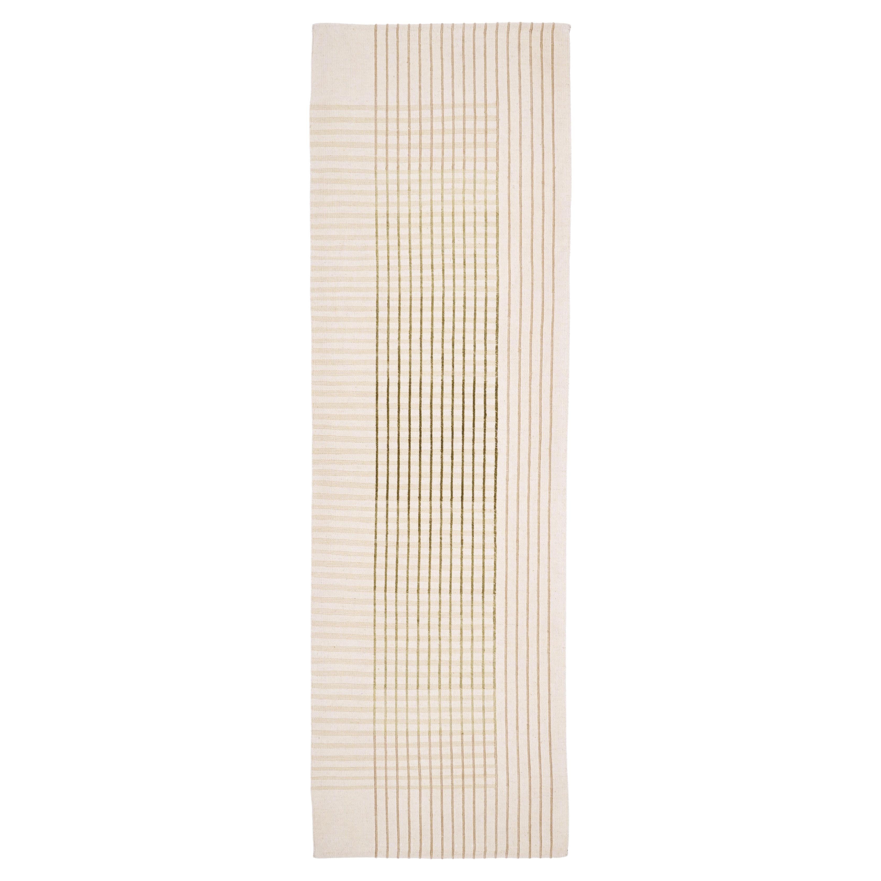 Agnes Runner Ivory and Green Contemporary Handwoven Wool Rug