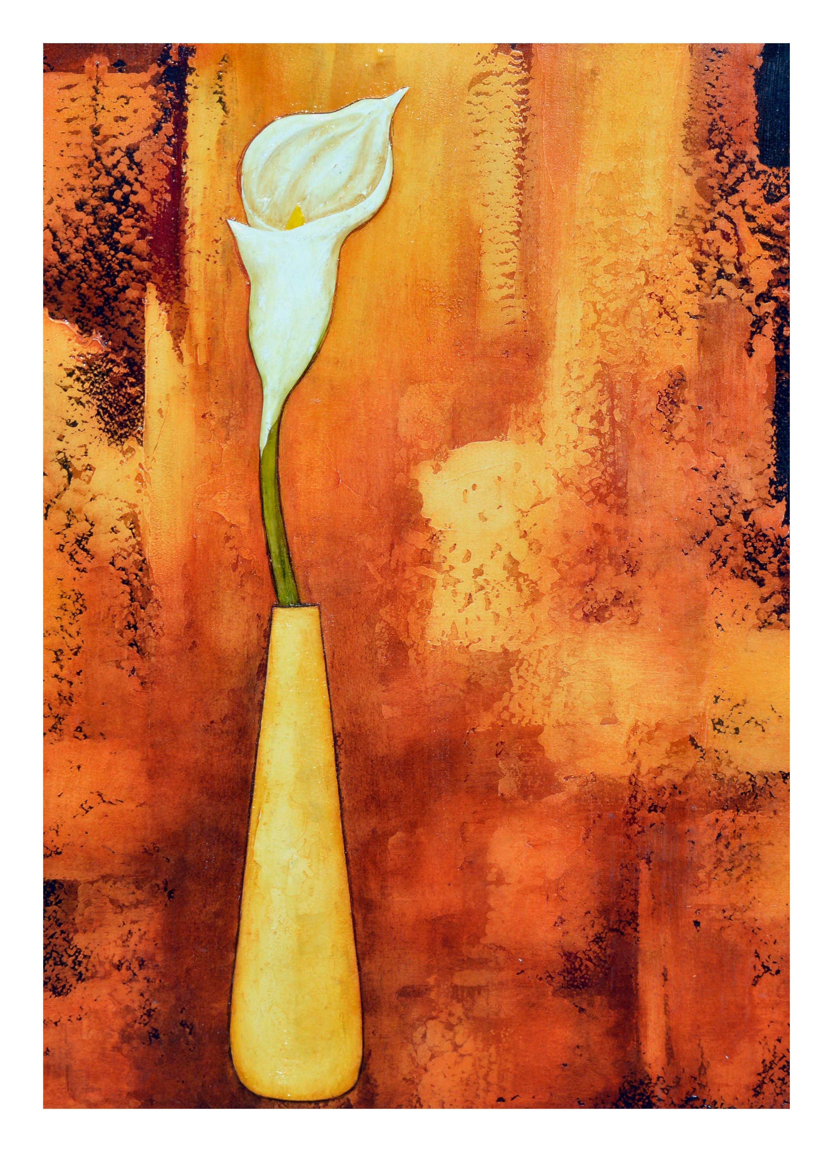 Natura morta di giglio di Calla in fiore, stile Mid Century Modern - Painting di Agnes Stoklosa