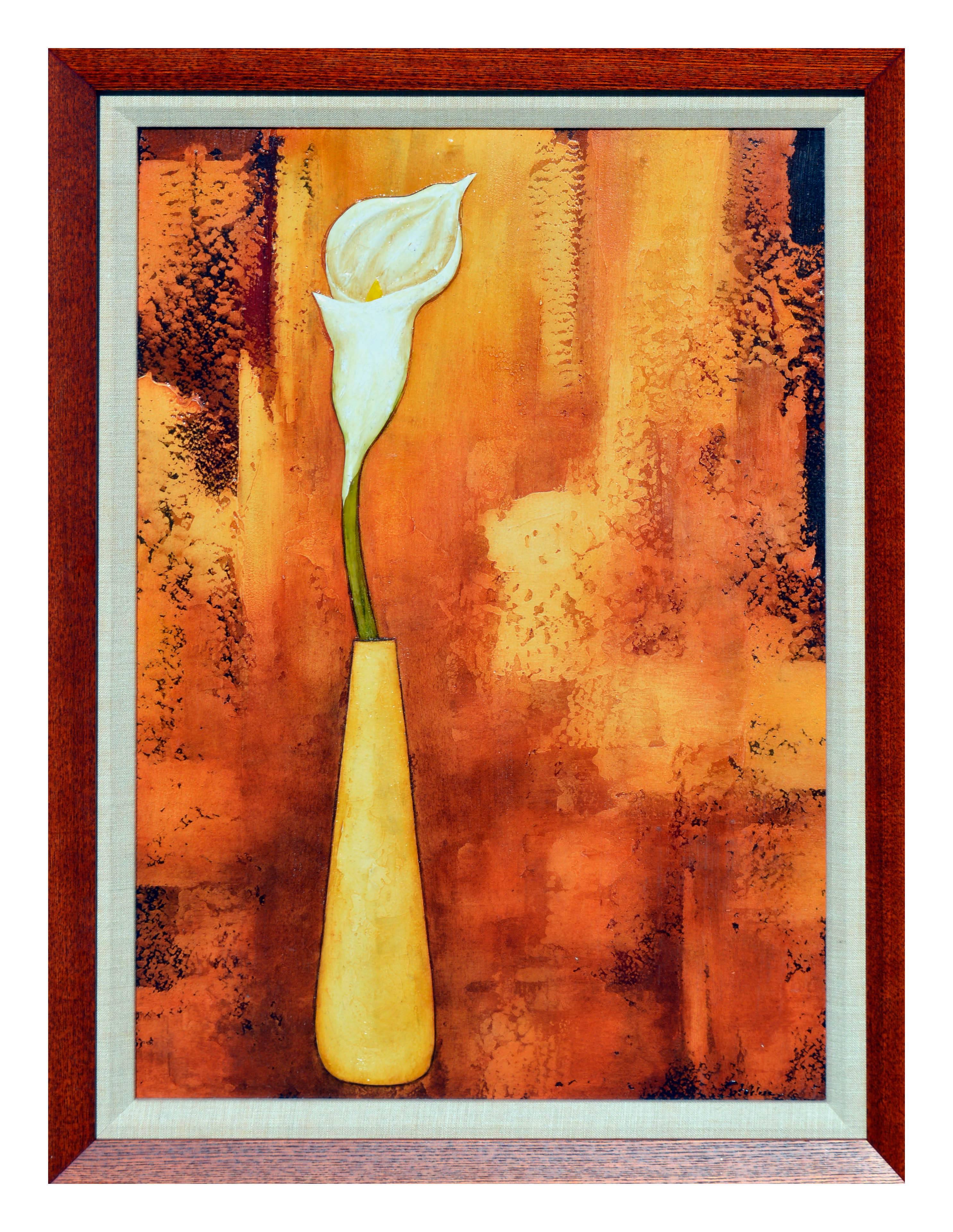 Still-Life Painting di Agnes Stoklosa - Natura morta di giglio di Calla in fiore, stile Mid Century Modern