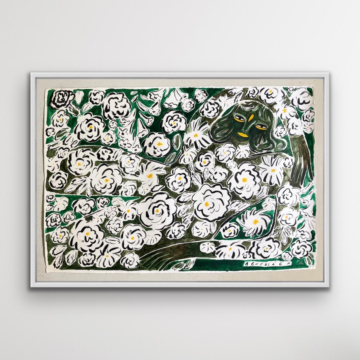 Garden Spirit No.1, Quadro figurativo floreale originale, Arte naïf, Arte originale - Painting Contemporaneo di Agnese Negriba