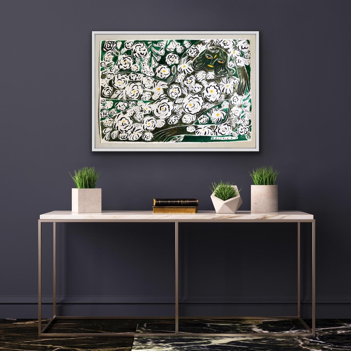 Garden Spirit No.1, Quadro figurativo floreale originale, Arte naïf, Arte originale 4