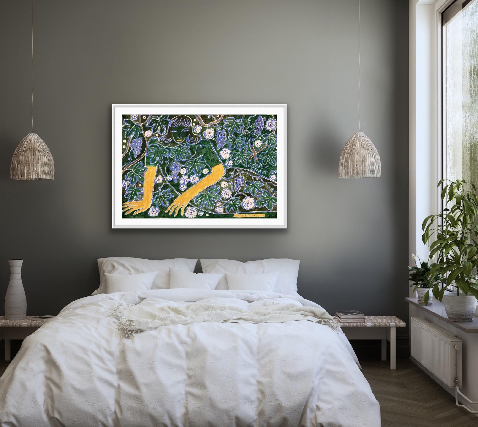 Espíritu de jardín en las enredaderas, Pintura original contemporánea figurativa floral en venta 3
