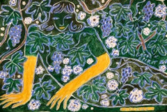 L'esprit du jardin dans les vignes, peinture originale contemporaine figurative florale