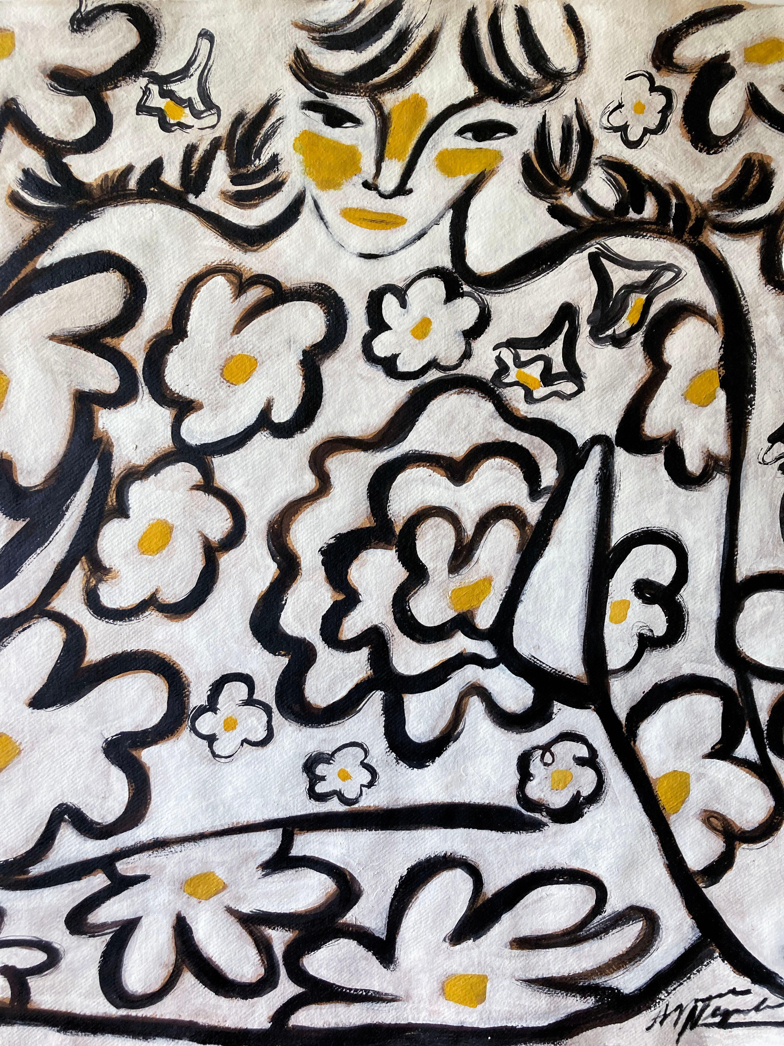 Espíritu de jardín nº 10, Arte original, Mujer, Floral, Arte contemporáneo - Painting Contemporáneo de Agnese Negriba