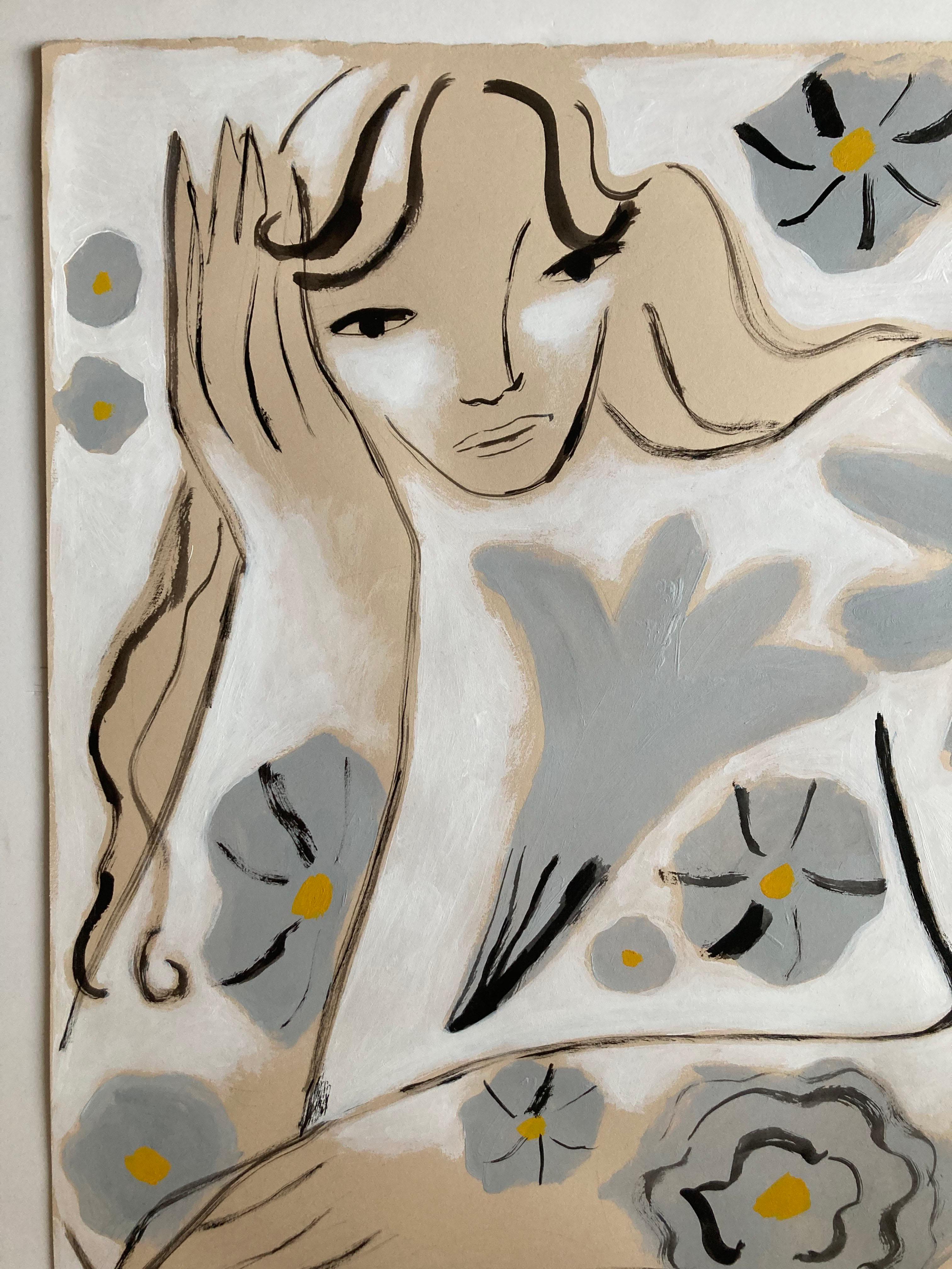 Garden Spirit n. 18, quadro originale, astratto, contemporaneo - Portrait Painting Grigio di Agnese Negriba