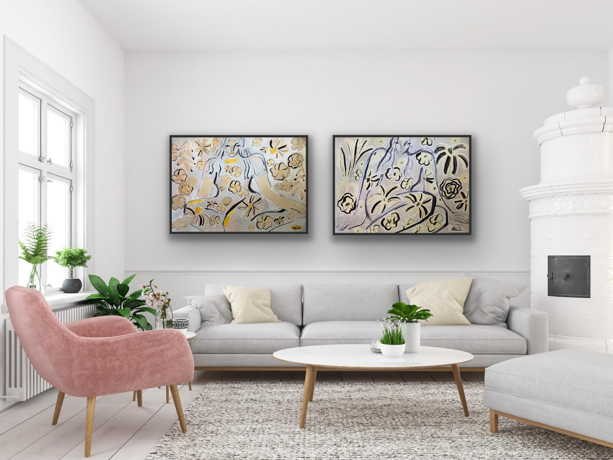 Agnese Negriba Portrait Painting - Garden spirit no. 27 & 30, diptych, original painting, contemporary