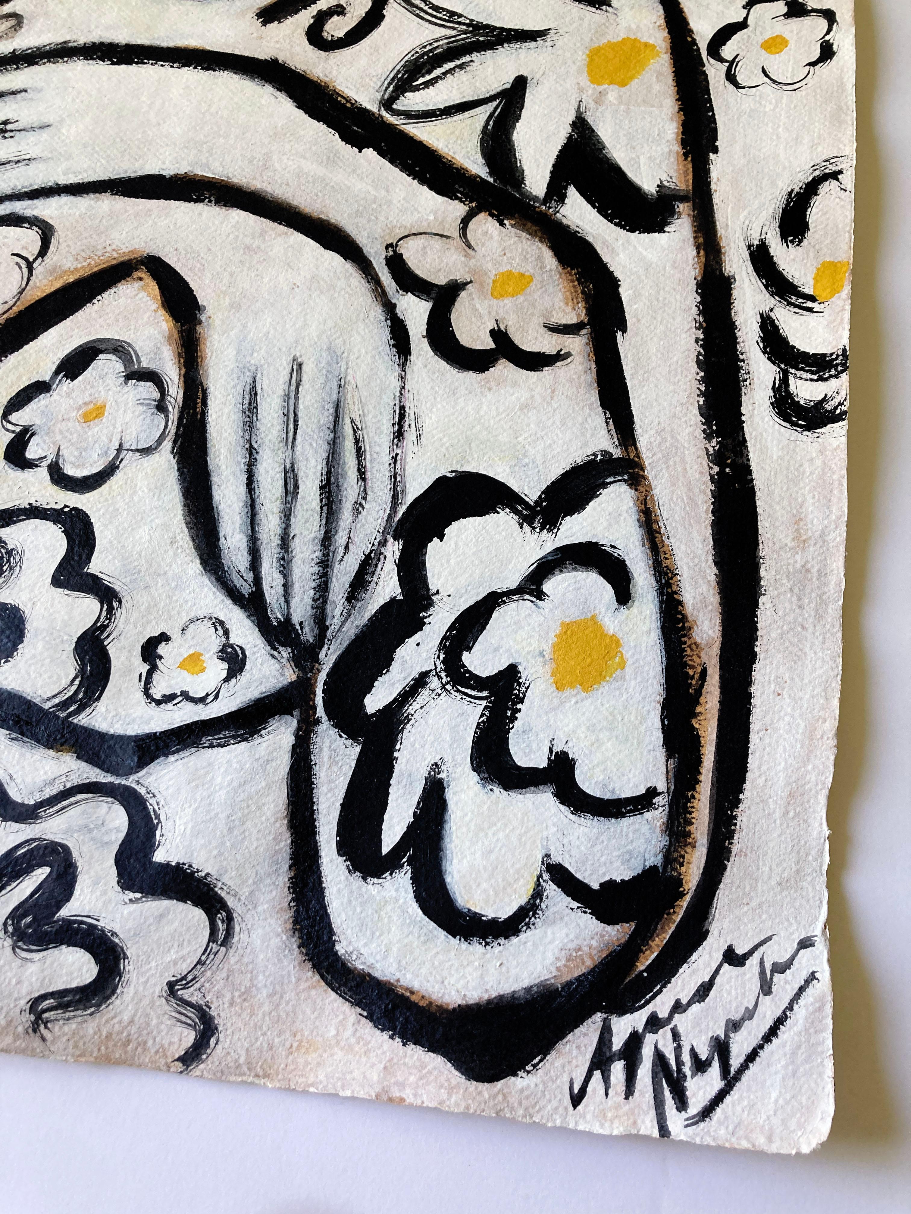 Garden Spirit no. 9, Original Art, Women, Floral, Contemporary Art - Gray Figurative Painting by Agnese Negriba