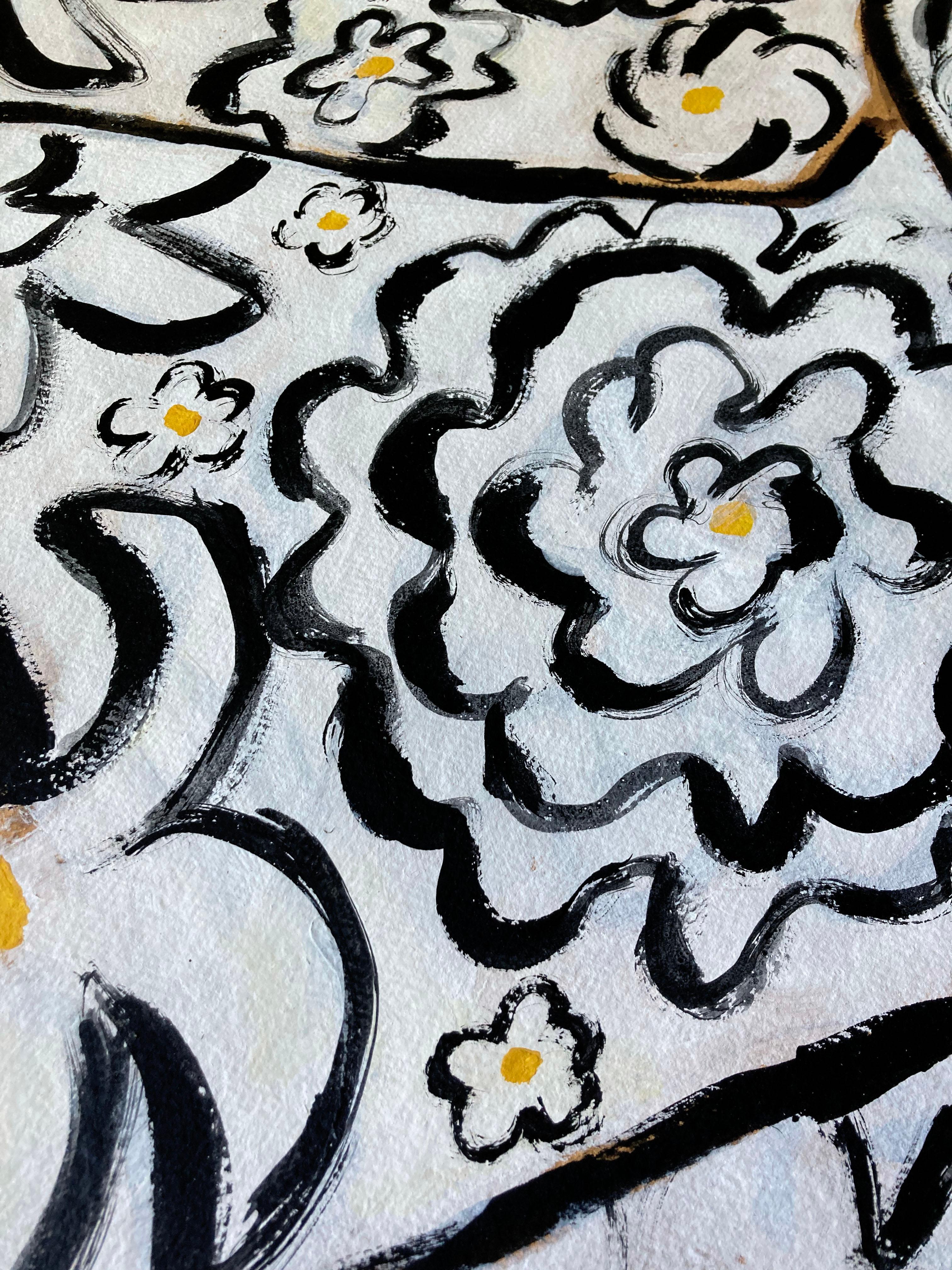 Original painting on paper by Agnese Negriba. This artwork on paper is from the 'Garden Spirits' series inspired by the extraordinary gardens of London and Oxford. A female figure is depicted in a relaxed reclined position and is enjoying the