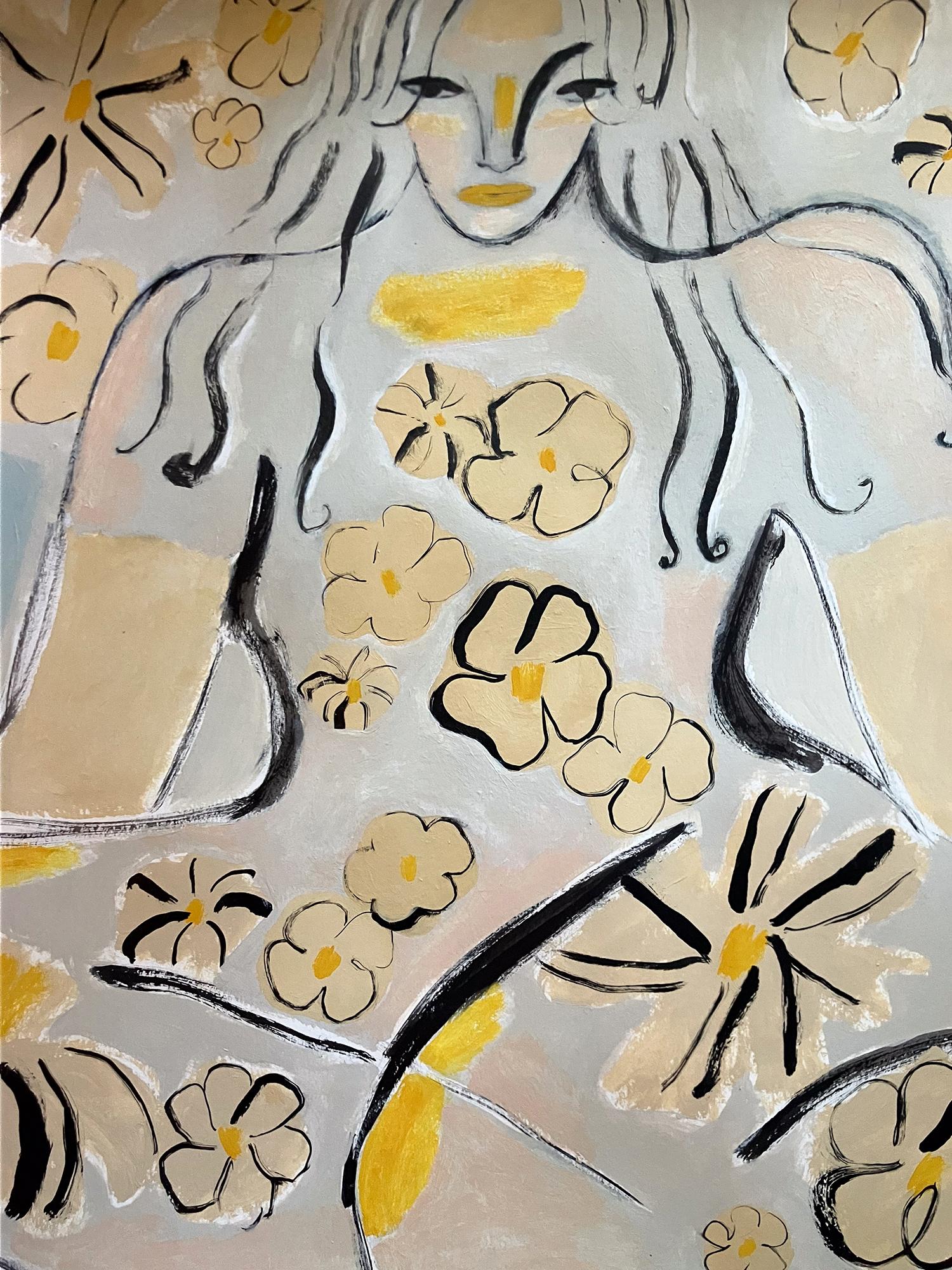 Espíritu de jardín nº 27, pintura original, contemporánea - Portrait Painting Beige de Agnese Negriba