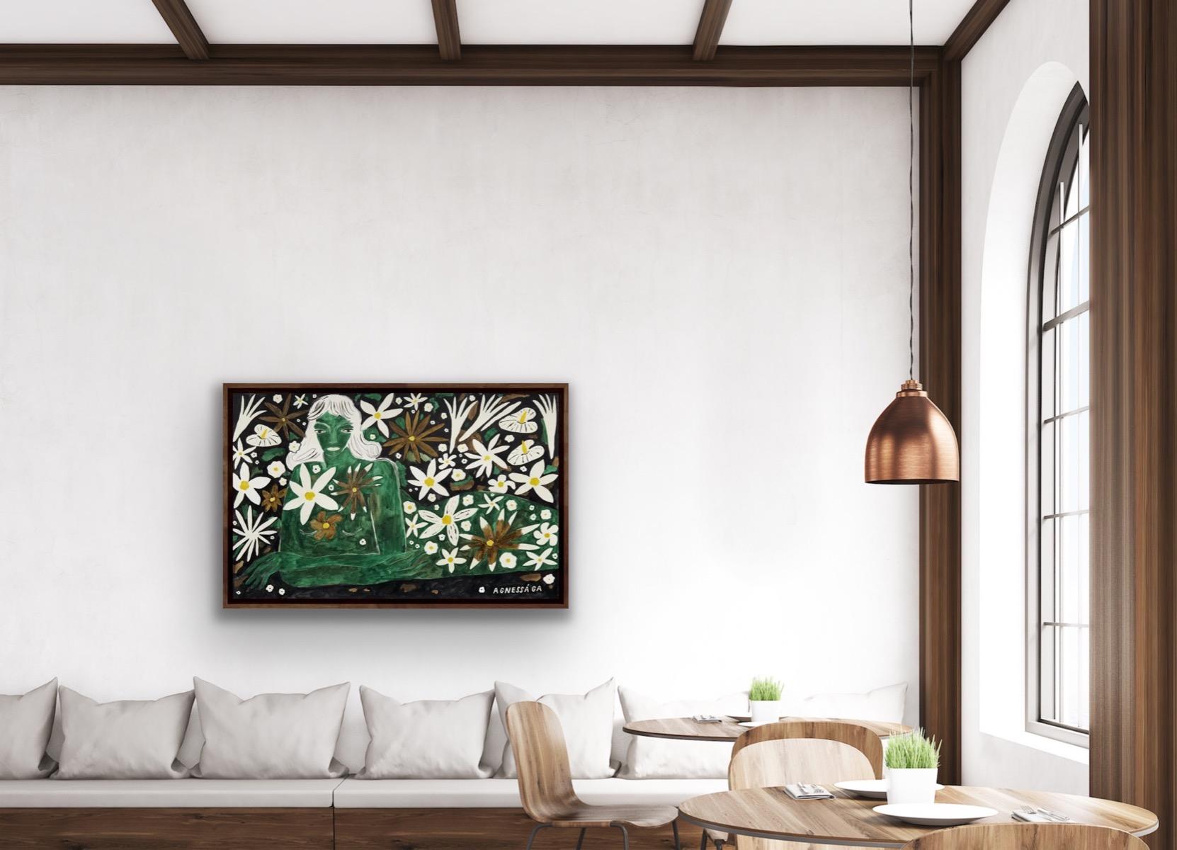 Green Garden Spirit, Floral Figurative Contemporary Original painting For Sale 2