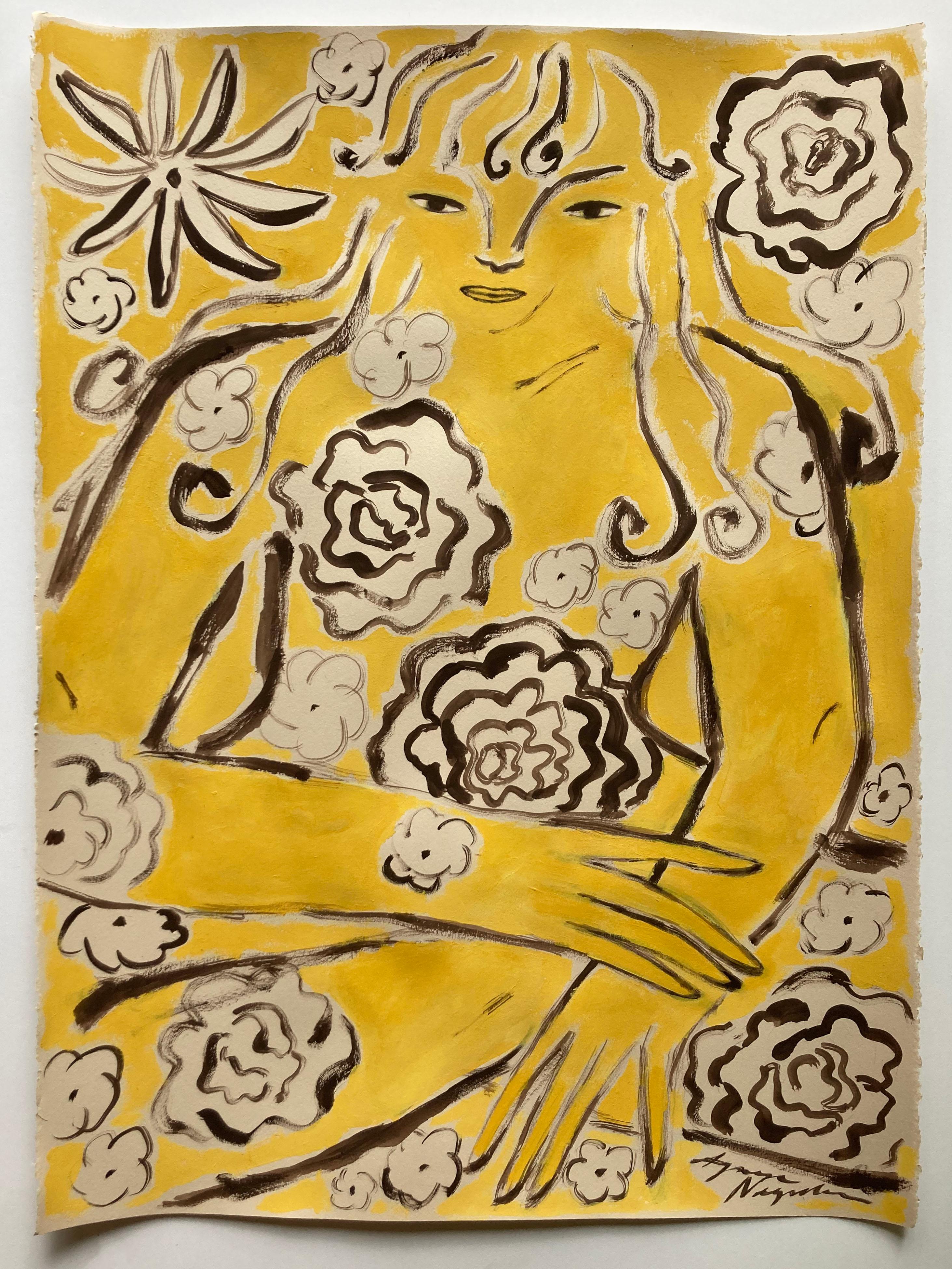 Espíritu de la selva nº 5, Arte original, Mujer, Floral, Arte contemporáneo - Painting de Agnese Negriba