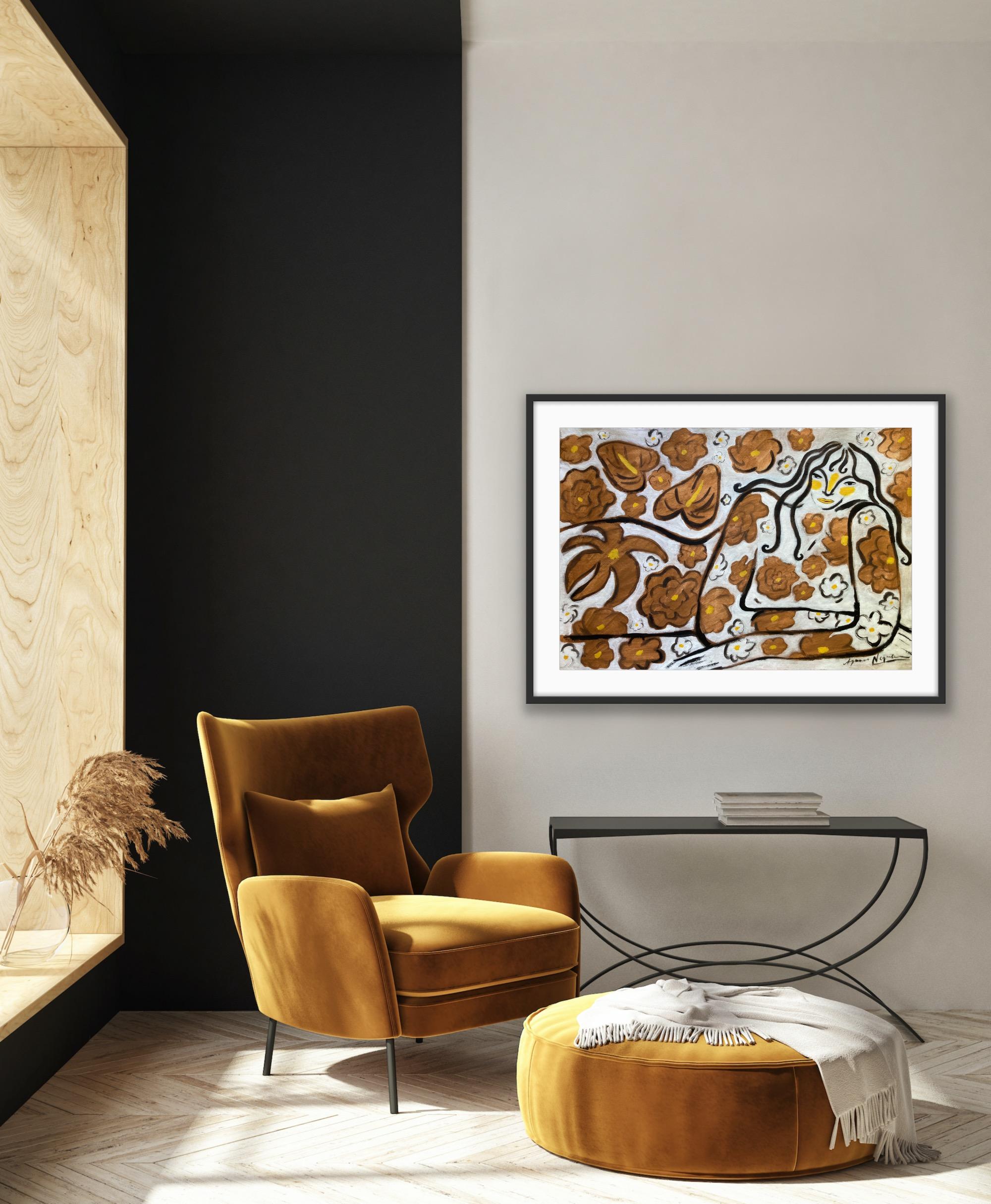 Espíritu de la selva nº 7, Arte original, Mujer, Floral, Arte contemporáneo en venta 5