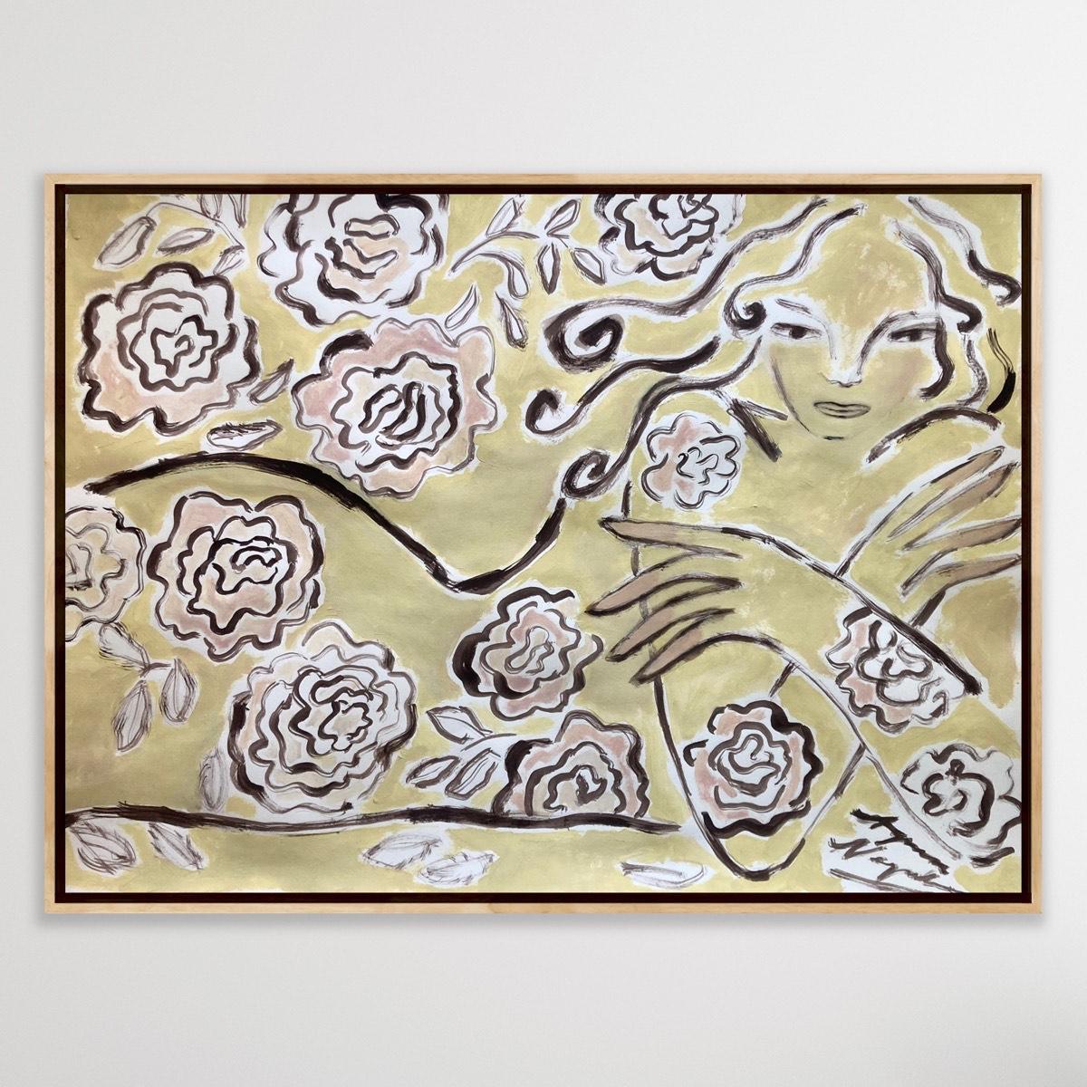 Espíritu de Jardín Reclinado en Rosas, Arte Original, Mujer, Floral, Arte Contemporáneo en venta 1