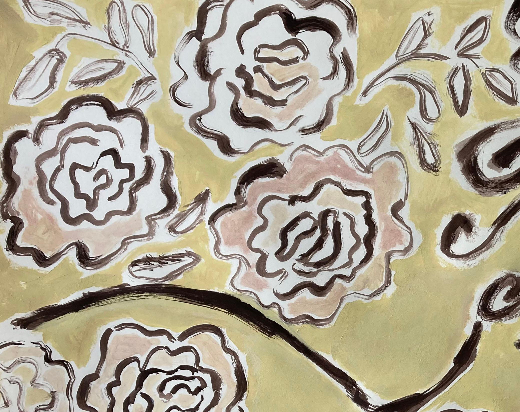 Espíritu de Jardín Reclinado en Rosas, Arte Original, Mujer, Floral, Arte Contemporáneo en venta 2
