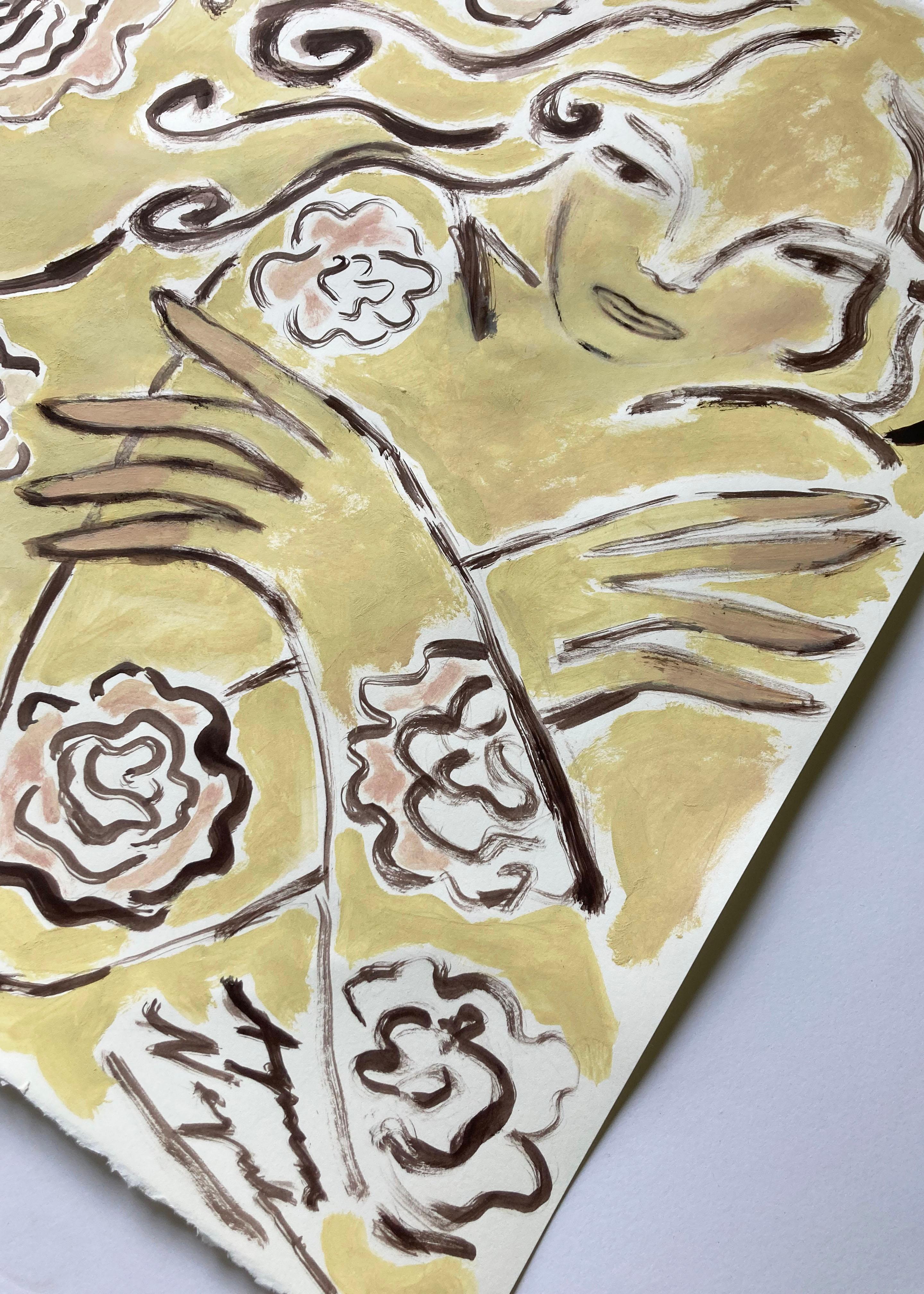 Espíritu de Jardín Reclinado en Rosas, Arte Original, Mujer, Floral, Arte Contemporáneo en venta 3