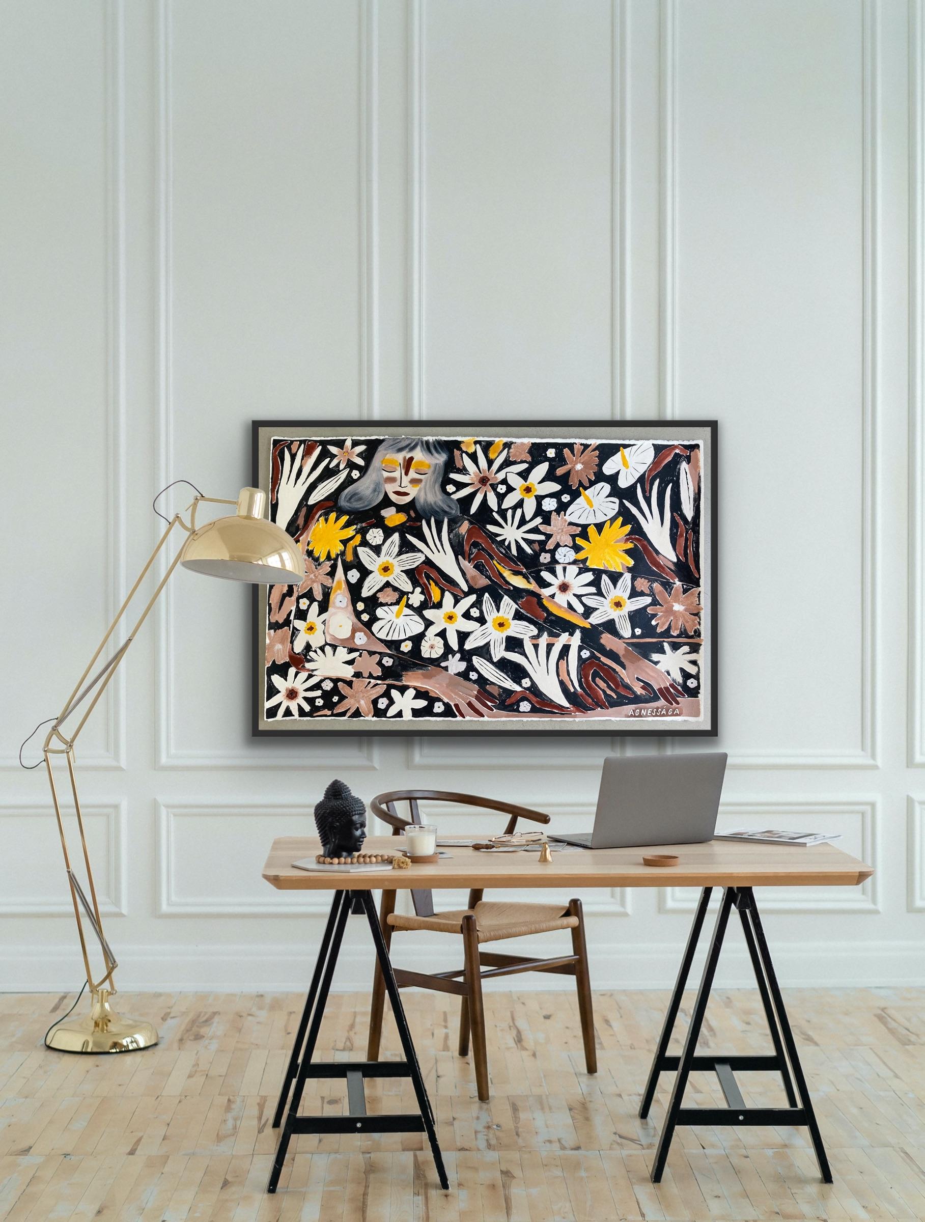El sueño, Arte contemporáneo figurativo floral, Pintura original, Impresionismo - Painting de Agnese Negriba