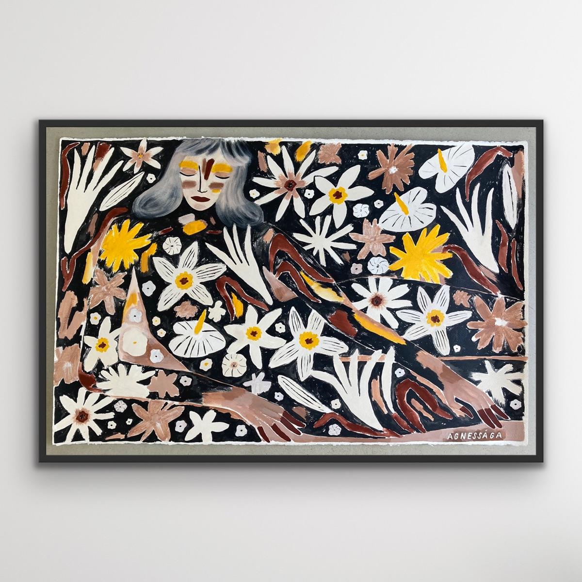 El sueño, Arte contemporáneo figurativo floral, Pintura original, Impresionismo - Painting Contemporáneo de Agnese Negriba