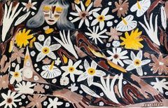 Der Traum, Figurative zeitgenössische Kunst mit Blumenmuster, Originalgemälde, Impressionismus