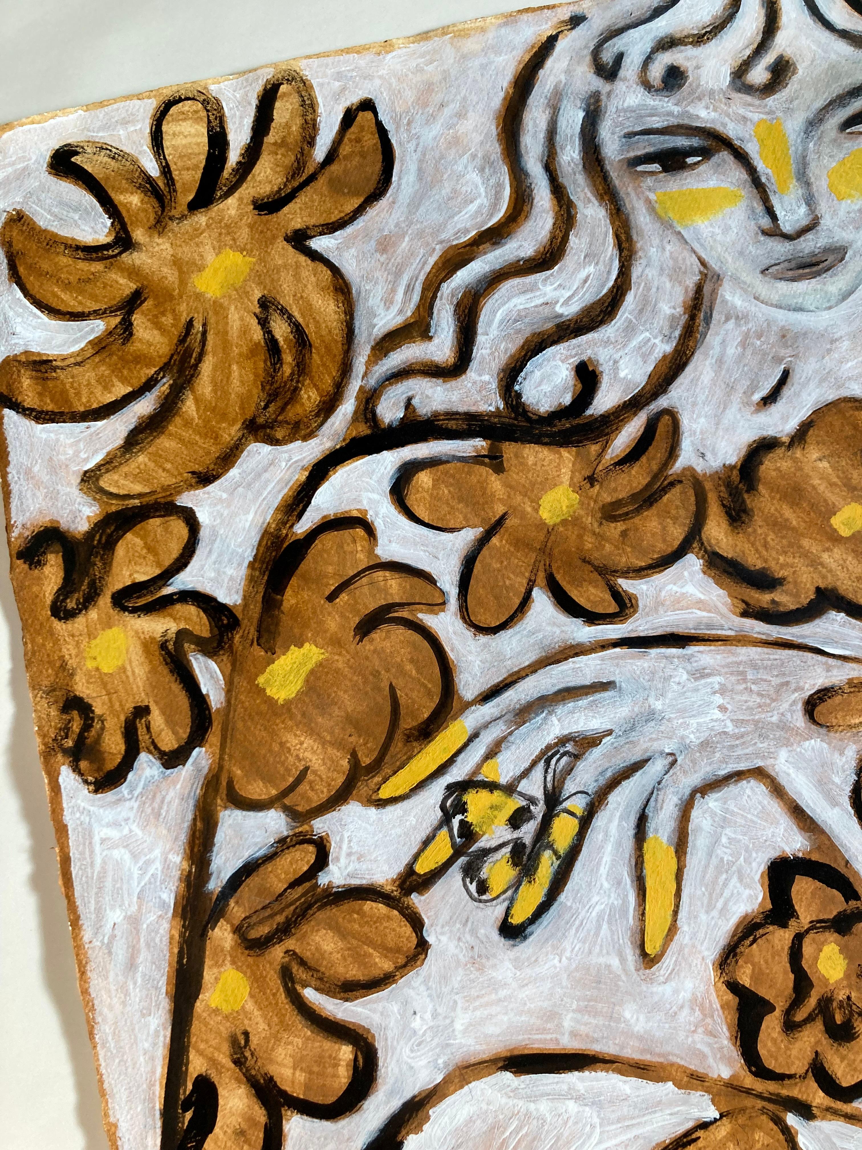 Agnese Negriba Jungle Spirit no. 2 Original Figurative Painting Natural pigments, acrylic paint, Japanese gouache on handmade paper from India Image Size: 100 cm x 70 cm Sheet Size: 100 cm x 70 cm Sold Unframed Garden Spirit no. 2 is an original