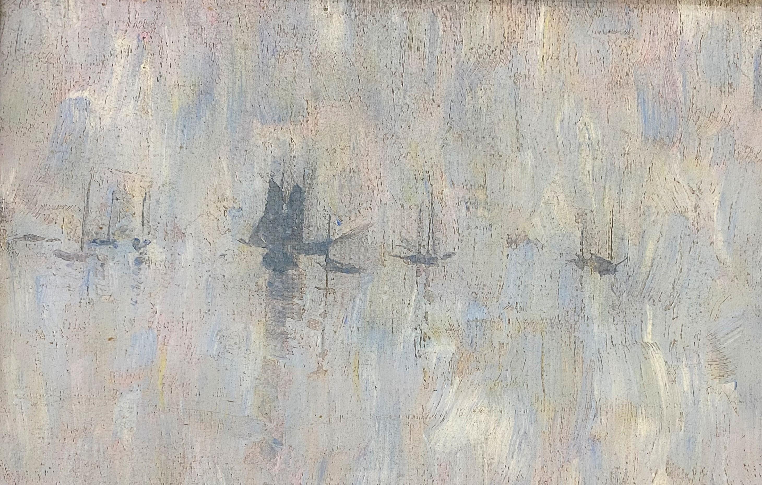 Fino óleo marino impresionista de barcos en la bahía, obra de la artista alemana/estadounidense Agnes Lawrence Pelton (1881-1961). Pelton nació en Stuttgart, Alemania, de padres estadounidenses, pasó su primera infancia en Holanda y Suiza, y se