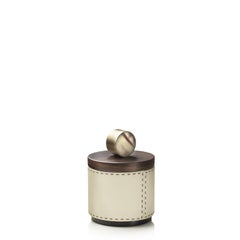 Agneta Round Box in Pebbled leather with Handle in Corno Italiano, Mod. 4480