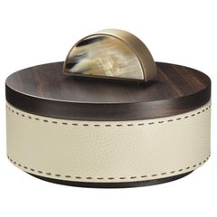 Agneta Round Box in Pebbed Leather with Handle in Corno Italiano, Mod. 4482