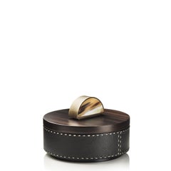 Caja Redonda Agneta de Piel Grafilada con Asa en Corno Italiano, Mod. 4487