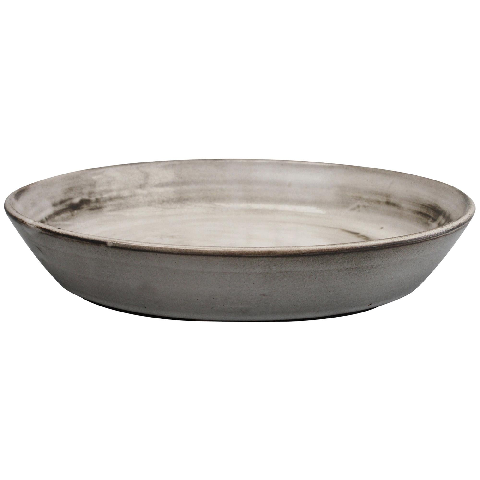 Agnete Hoy Grey & Black Slip Glazed Large Shallow Studio Pottery Dish  For Sale