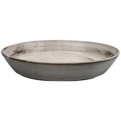 Agnete Hoy Grey & Black Slip Glazed Large Shallow Studio Pottery Dish 