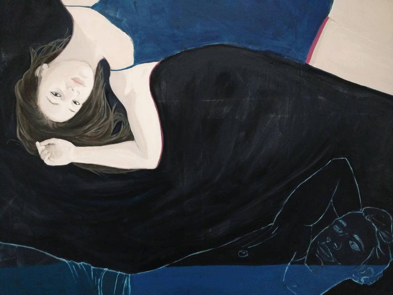Untitled VII  - Original Oil Female Portrait Painting,  Contemporary, Figurative - Black Figurative Painting by Agnieszka Borkowska
