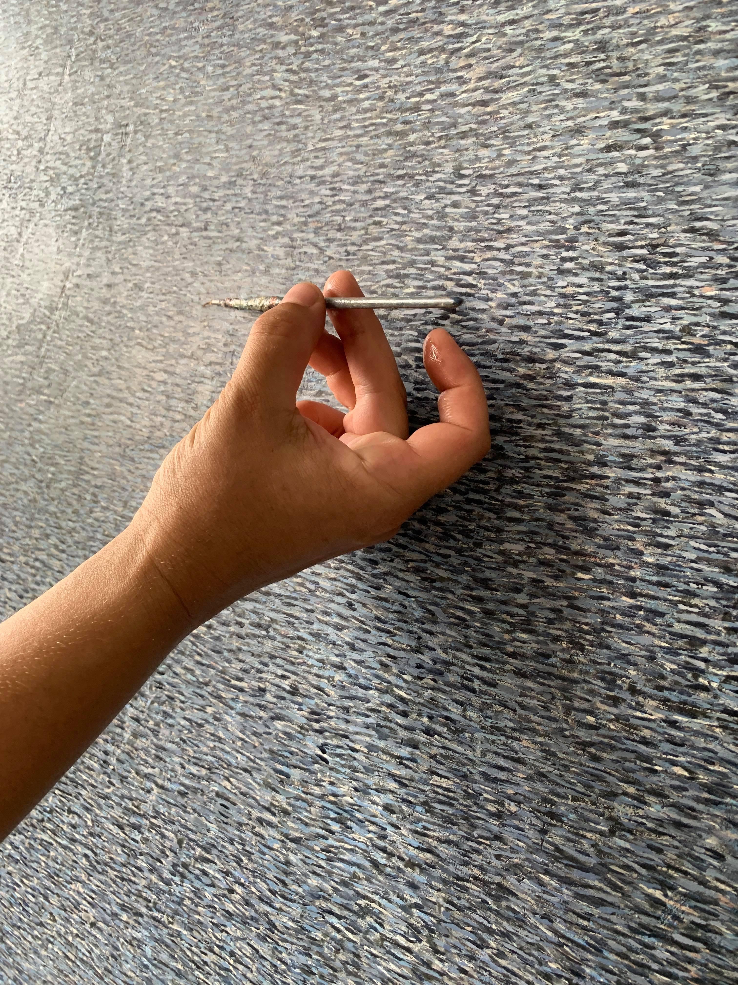 Mare del Nord - Blu oltremare, pittura ad olio contemporanea concettuale e minimalista - Figurative Painting Grigio di Agnieszka Korejba
