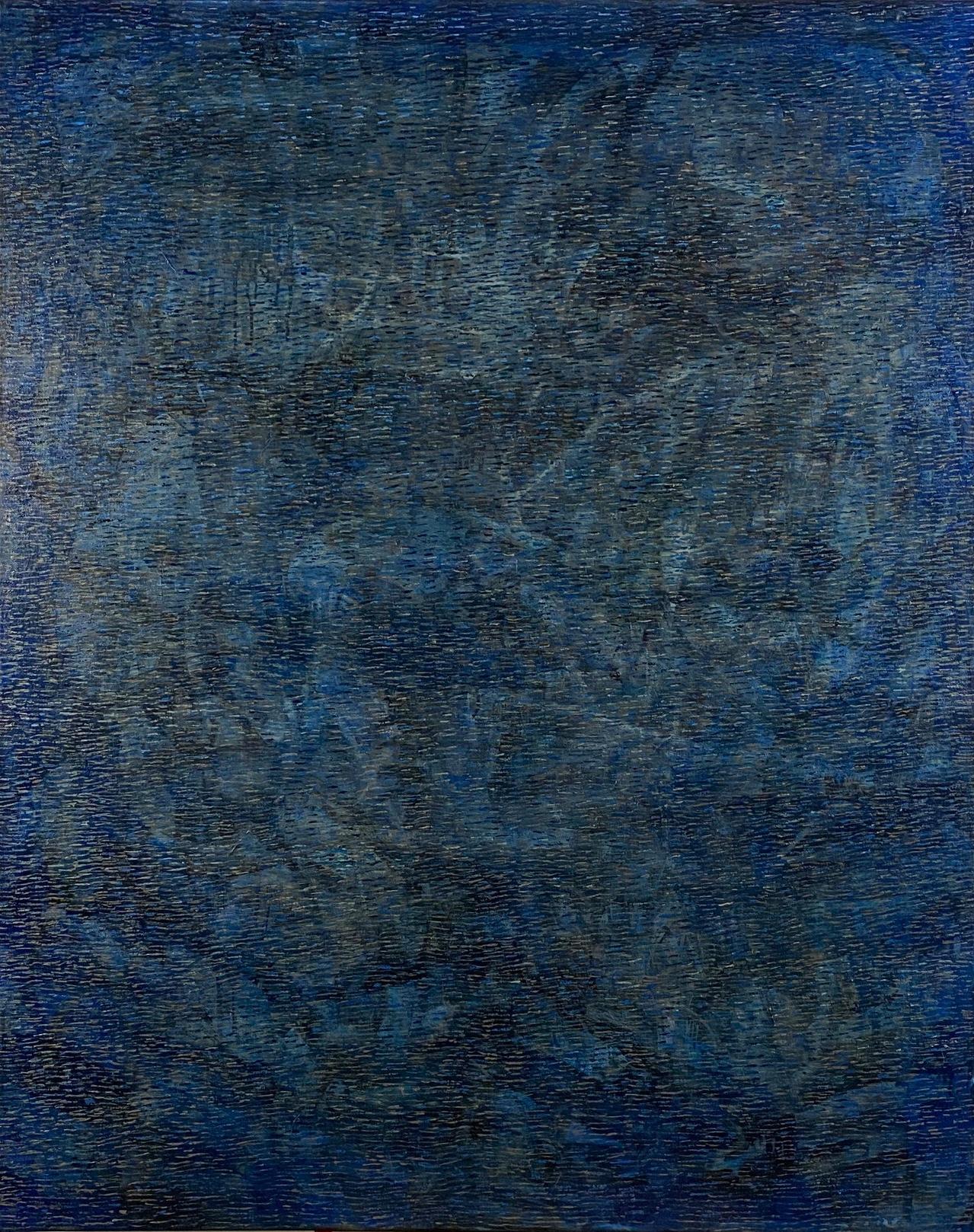 Agnieszka Korejba Figurative Painting - True Blue - Contemporary Conceptual Abstract,  Minimalistic Oil Painting