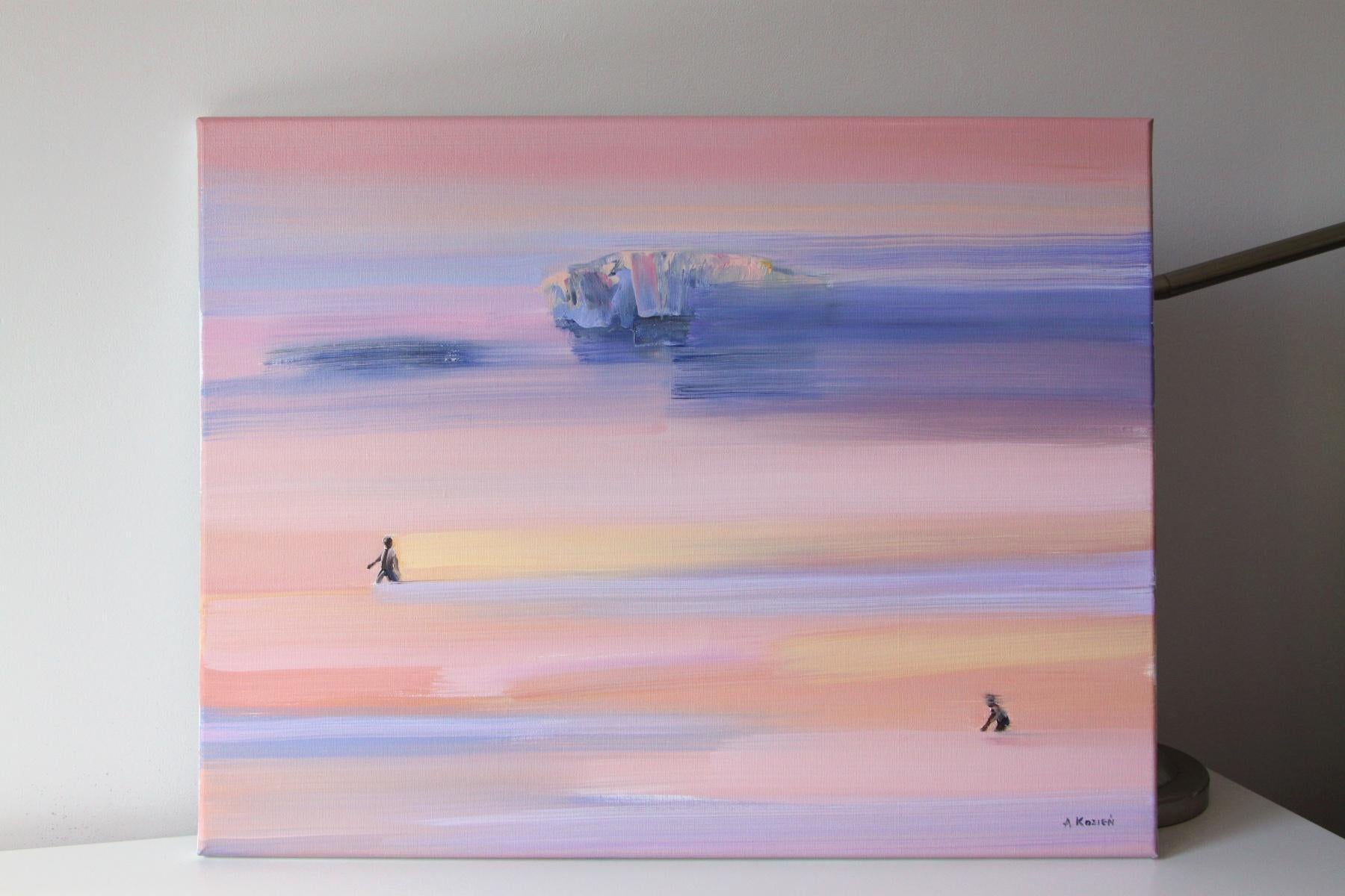 Island 10 - Painting, Oil on canvas, Blue Seascape, Contemporary Polish Artist - Gray Landscape Painting by Agnieszka Kozień