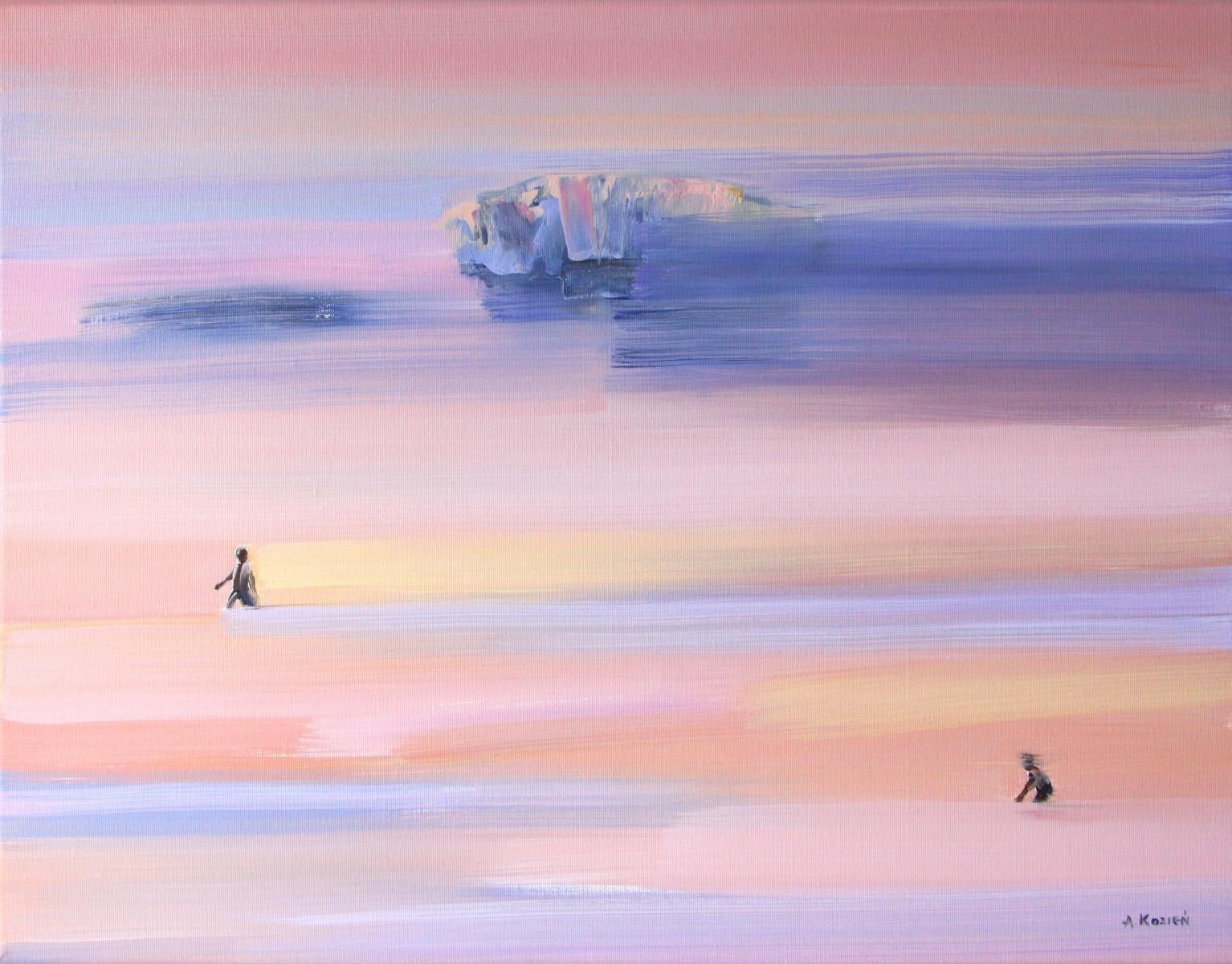 Agnieszka Kozie�ń Landscape Painting - Island 10 - Painting, Oil on canvas, Blue Seascape, Contemporary Polish Artist