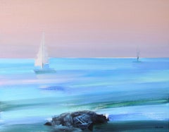 Island 11 - Painting, Oil on canvas, Blue Seascape, Contemporary Polish Artist