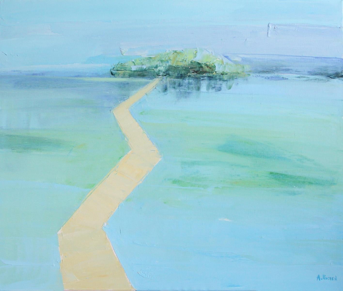 Agnieszka Kozień Figurative Painting - Island 2 - Oil on canvas, Figurative painting, Seaside, Contemporary Artist