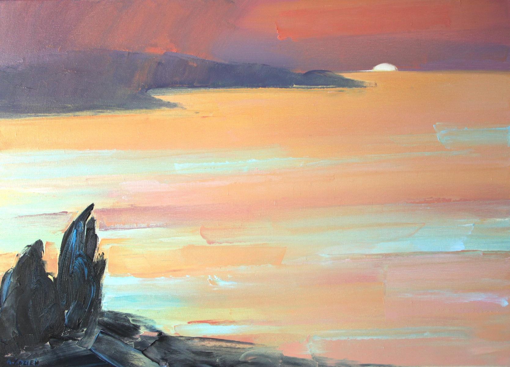 Agnieszka Kozień Landscape Painting - Island 24 - Painting, Oil on canvas, Blue Seascape, Contemporary Polish Artist