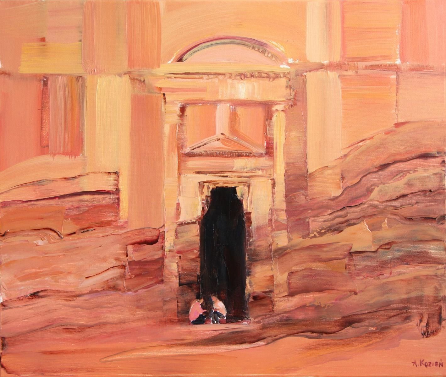 Agnieszka Kozień Figurative Painting - Palace in the Desert- Oil on canvas, Painting, Petra Contemporary Polish Artist
