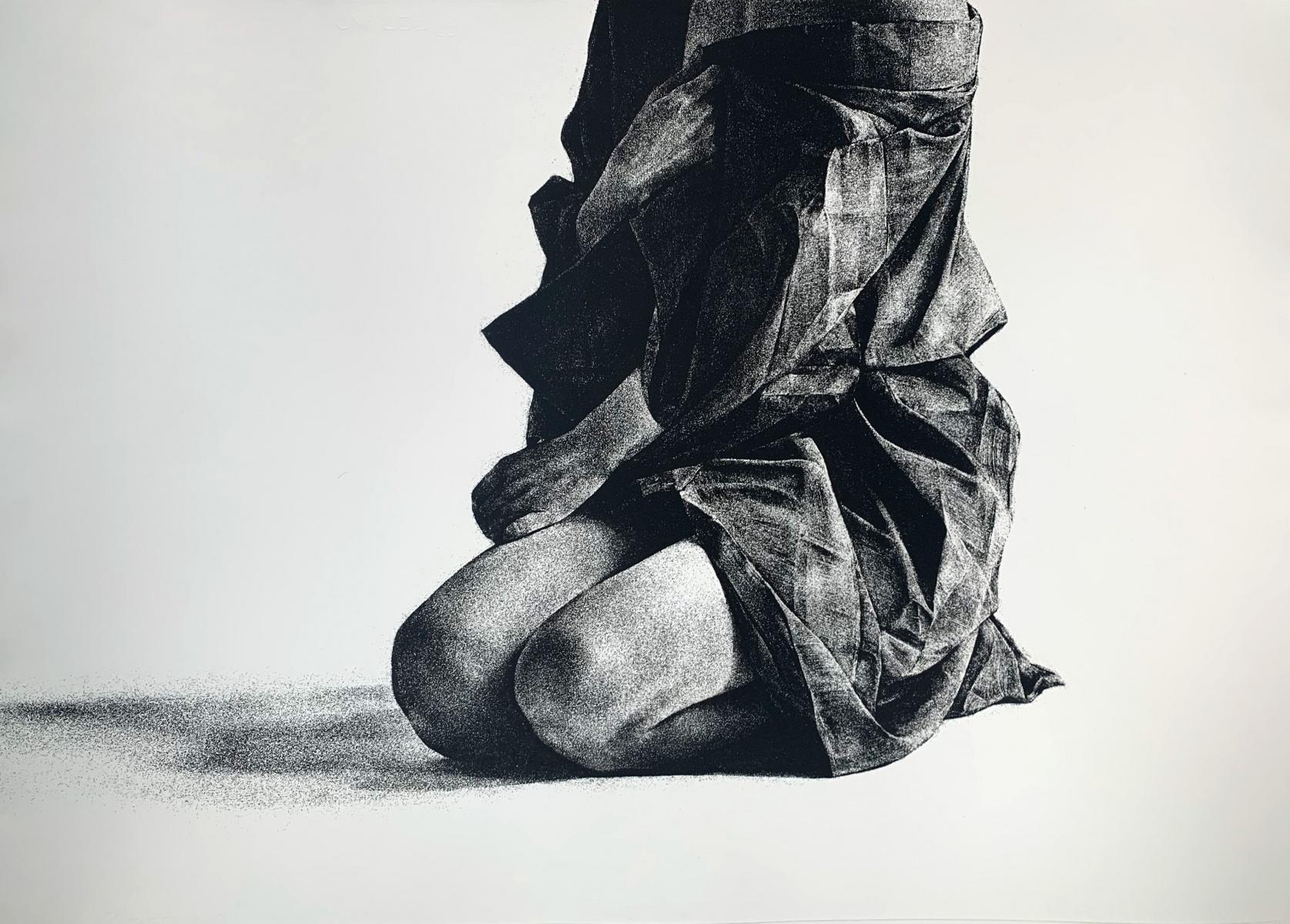 Zeitgenössischer figurativer Druck von Adynamy, Schwarz-Weiß, weiblich