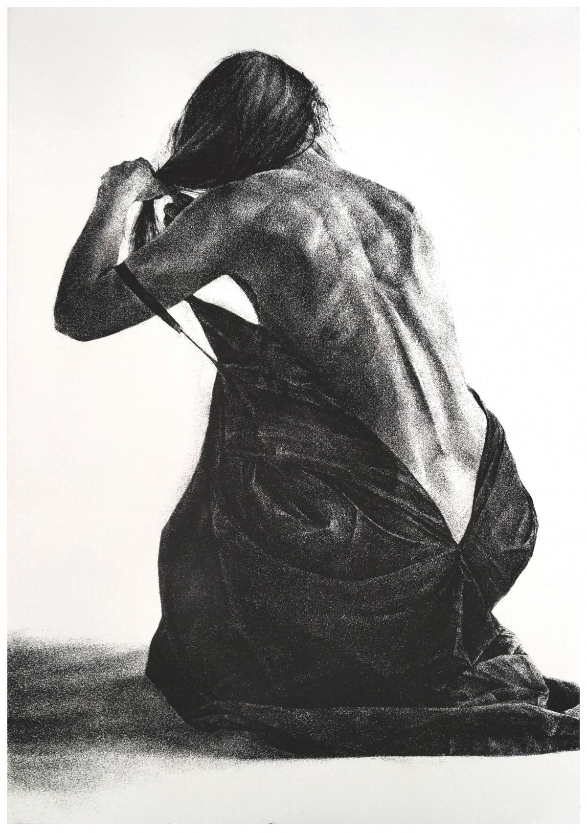 Miroir 2 - Impression figurative contemporaine, noir et blanc, femme