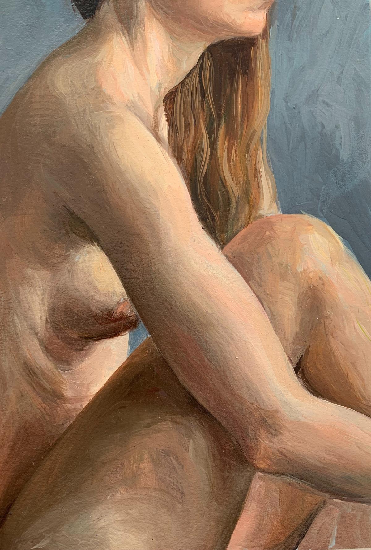 A  Akt - Realistische Ölmalerei, Warme Töne, Junge polnische Künstlerin (Naturalismus), Painting, von Agnieszka Staak-Janczarska