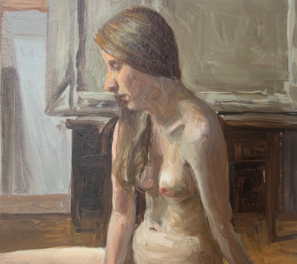 Una niñera... Pintura al óleo figurativa realista, Desnudo, Arte polaco emergente - Painting de Agnieszka Staak-Janczarska