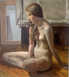 Una niñera... Pintura al óleo figurativa realista, Desnudo, Arte polaco emergente
